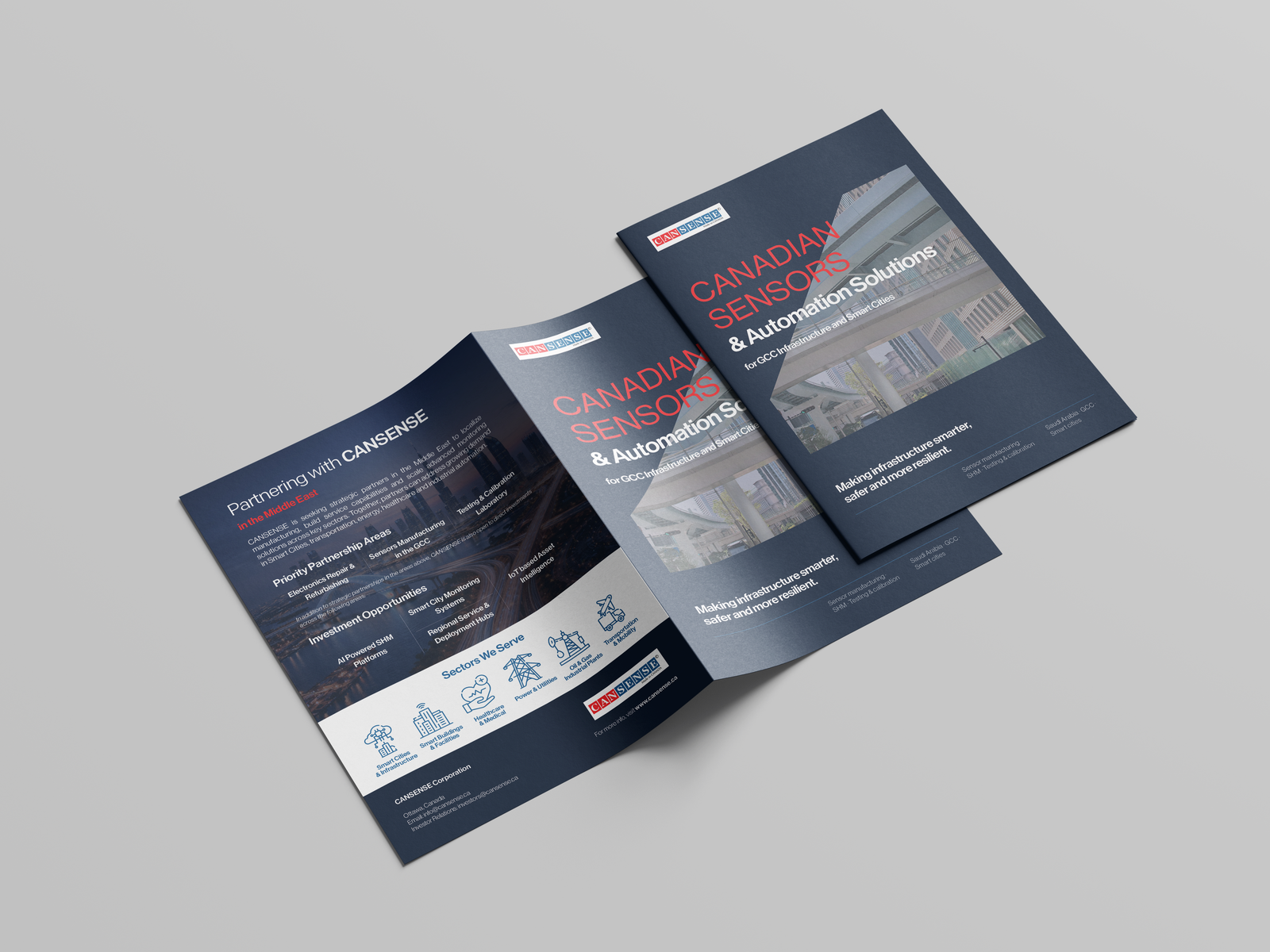 Cansense corporate profile spread mockup